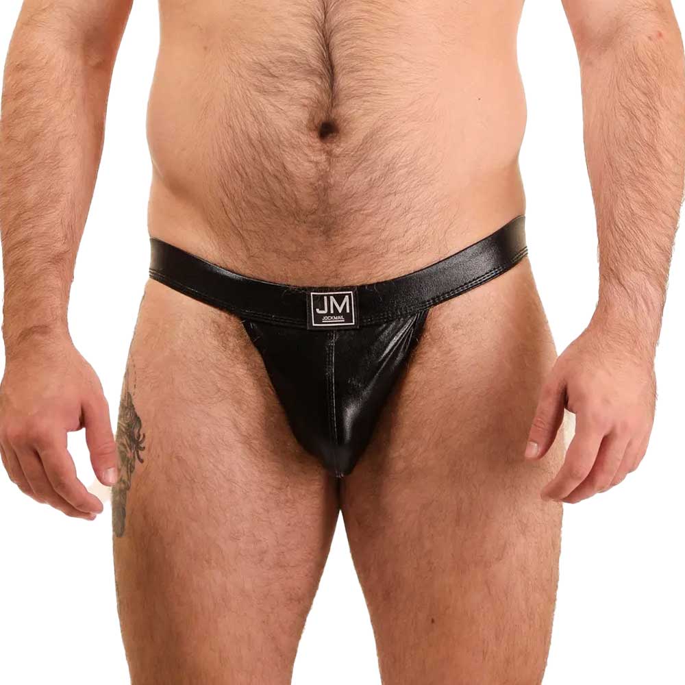 Black men's underwear with a visible brand logo on a white background Bold Envy Gay Mens Jock Strap Sexy Apparel