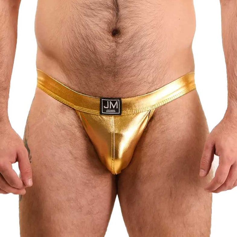 Gold men's underwear with a brand logo on a white background. Bold Envy Gay Mens Jock Strap Sexy Apparel