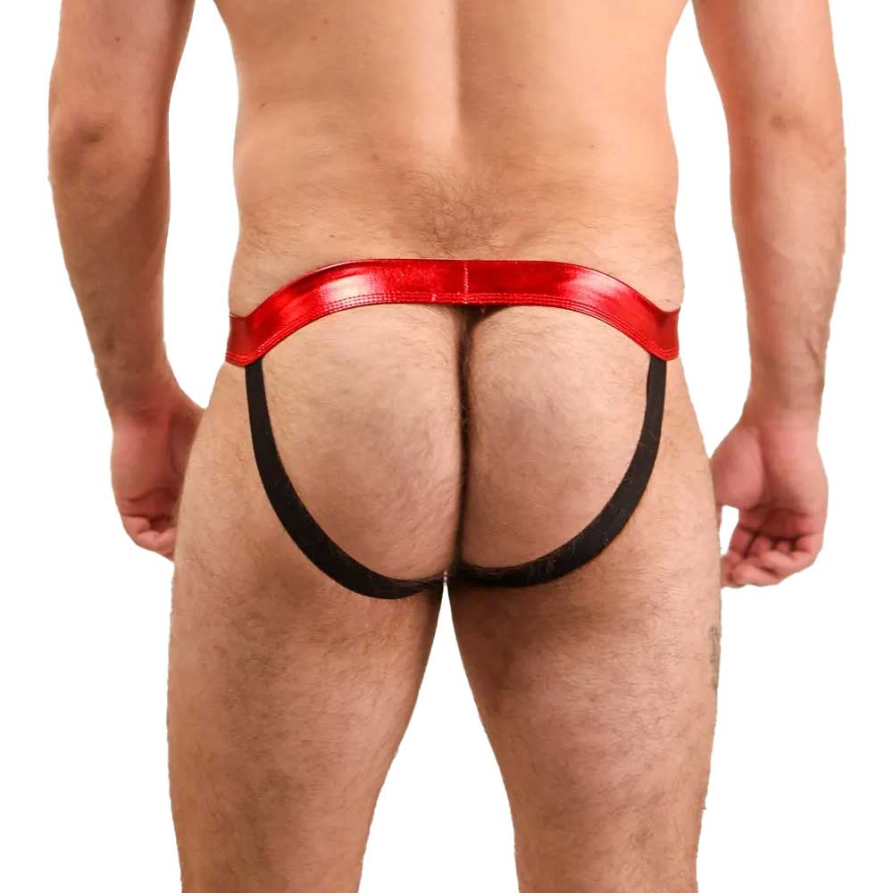Red and black men's underwear on a white background. Bold Envy Gay Mens Jock Strap Sexy Apparel