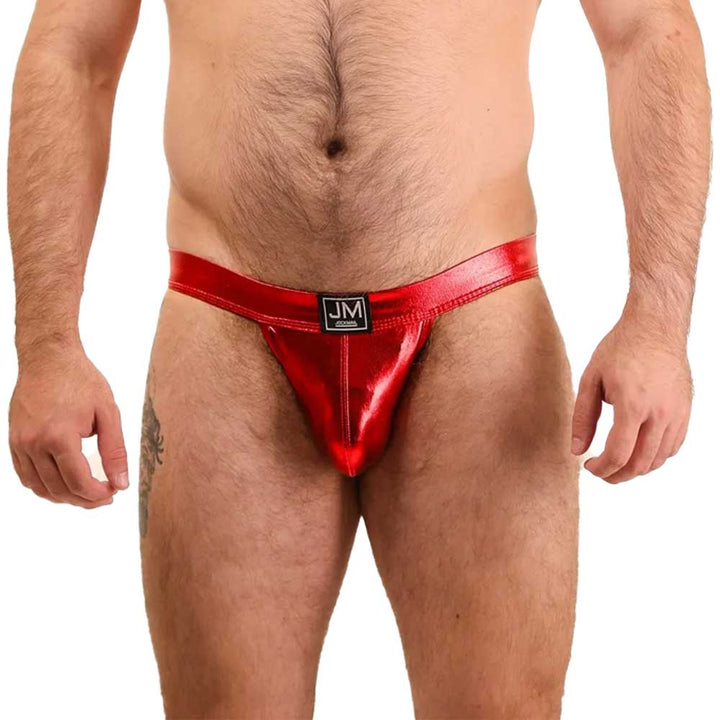 Red men's underwear with a brand logo on a white background. Bold Envy Gay Mens Jock Strap Sexy Apparel